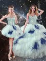 Colorful Floor Length Blue And White Quinceanera Dress Sweetheart Sleeveless Lace Up
