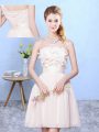 Appliques Wedding Guest Dresses Champagne Lace Up Sleeveless Knee Length