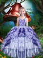 Purple Lace Up Little Girl Pageant Gowns Beading and Ruffles and Ruffled Layers Sleeveless Floor Length