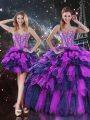 Sleeveless Floor Length Beading and Ruffles and Ruffled Layers Lace Up Ball Gown Prom Dress with Multi-color