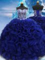 Flare Fabric With Rolling Flowers Sleeveless Floor Length Vestidos de Quinceanera and Beading