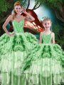 Organza Sweetheart Sleeveless Lace Up Beading and Ruffles and Ruffled Layers Sweet 16 Dress in Green