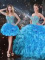 Low Price Floor Length Ball Gowns Sleeveless Baby Blue Sweet 16 Dresses Lace Up