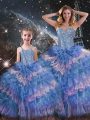 Organza Sweetheart Sleeveless Lace Up Beading and Ruffled Layers Quinceanera Gown in Multi-color