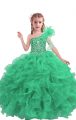 Great Ball Gowns Kids Pageant Dress Apple Green One Shoulder Organza Sleeveless Floor Length Lace Up