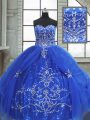 Sleeveless Floor Length Beading and Appliques Lace Up 15th Birthday Dress with Blue