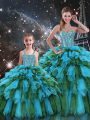 Organza Sweetheart Sleeveless Lace Up Beading and Ruffles and Ruffled Layers Ball Gown Prom Dress in Multi-color