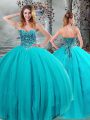 Sweetheart Sleeveless Vestidos de Quinceanera Floor Length Beading Aqua Blue Tulle