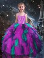 Fuchsia Ball Gowns Beading and Ruffles Pageant Dress Toddler Lace Up Tulle Sleeveless Floor Length