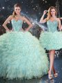 Fantastic Turquoise Sweetheart Lace Up Beading and Ruffles Quinceanera Dresses Sleeveless