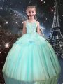Sleeveless Tulle Floor Length Lace Up Pageant Dress in Aqua Blue with Beading