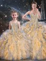 Ball Gowns Quinceanera Dresses Gold Sweetheart Organza Sleeveless Floor Length Lace Up