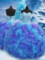Discount Blue Sleeveless Beading and Ruffles Floor Length Ball Gown Prom Dress