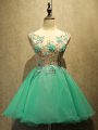 Clearance Mini Length Green Prom Evening Gown Organza Sleeveless Embroidery