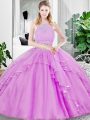 Exceptional Sleeveless Lace and Ruffled Layers Zipper Quince Ball Gowns
