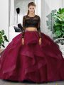 Lovely Fuchsia Long Sleeves Tulle Backless Quince Ball Gowns for Military Ball and Sweet 16 and Quinceanera