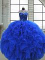 Inexpensive Floor Length Royal Blue 15 Quinceanera Dress Scoop Sleeveless Zipper