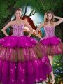Fine Organza Sweetheart Sleeveless Lace Up Beading and Ruffled Layers and Sequins Quinceanera Dress in Multi-color