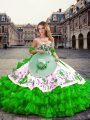 Flare Green Organza and Taffeta Lace Up Sweetheart Sleeveless Floor Length Sweet 16 Dresses Embroidery and Ruffled Layers