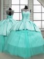 Ideal Turquoise Scoop Neckline Beading 15 Quinceanera Dress Sleeveless Lace Up