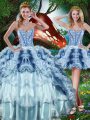 Multi-color Vestidos de Quinceanera Military Ball and Sweet 16 and Quinceanera with Beading and Ruffles and Ruffled Layers Sweetheart Sleeveless Lace Up