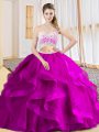 New Arrival Fuchsia Sleeveless Tulle Criss Cross Sweet 16 Quinceanera Dress for Military Ball and Sweet 16 and Quinceanera