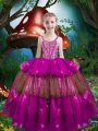 Cute Floor Length Fuchsia Little Girls Pageant Dress Wholesale Straps Sleeveless Lace Up