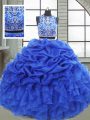 Most Popular Royal Blue Sleeveless Floor Length Beading and Ruffles and Pick Ups Zipper Quinceanera Dresses