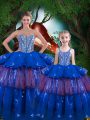 Custom Fit Floor Length Ball Gowns Sleeveless Blue Quinceanera Dresses Lace Up