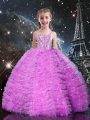 Lilac Straps Lace Up Beading and Ruffled Layers Pageant Dress for Teens Sleeveless