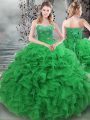 Super Green Sleeveless Floor Length Beading and Ruffles Lace Up Quinceanera Dresses