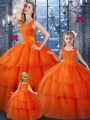 Classical Sleeveless Floor Length Ruffled Layers Lace Up Sweet 16 Dress with Orange Red