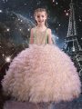 Top Selling Floor Length Lace Up Little Girls Pageant Gowns Pink for Quinceanera and Wedding Party with Beading and Ruffles