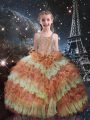 Shining Orange Red Straps Neckline Beading and Ruffled Layers Pageant Dresses Sleeveless Lace Up