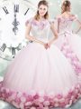 High Quality Hand Made Flower Quinceanera Dresses Pink Lace Up Sleeveless Brush Train