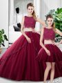 New Style Fuchsia Tulle Zipper Sweet 16 Dress Sleeveless Floor Length Lace and Ruching