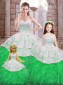 Noble Green Organza Lace Up Sweetheart Sleeveless Floor Length Ball Gown Prom Dress Beading and Appliques and Ruffles