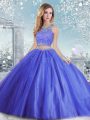 Sumptuous Blue Tulle Clasp Handle Quinceanera Gowns Sleeveless Floor Length Beading and Sequins