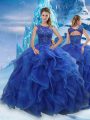 Pretty Beading and Ruffles Quinceanera Dress Blue Lace Up Sleeveless Floor Length