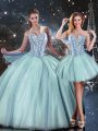 Dramatic Light Blue Tulle Lace Up Sweet 16 Quinceanera Dress Sleeveless Floor Length Beading