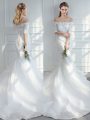 Half Sleeves Lace and Appliques Lace Up Wedding Gowns with White Court Train