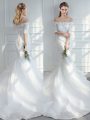 Half Sleeves Lace and Appliques Lace Up Wedding Gowns with White Court Train