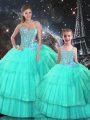 Exquisite Organza Sweetheart Sleeveless Lace Up Ruffled Layers Vestidos de Quinceanera in Turquoise
