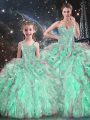 Colorful Sweetheart Sleeveless Quinceanera Gown Floor Length Beading and Ruffles Turquoise Organza