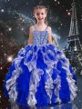 Clearance Floor Length Lace Up Little Girls Pageant Dress Blue for Quinceanera and Wedding Party with Beading and Ruffles