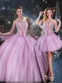 Romantic Floor Length Ball Gowns Sleeveless Lilac 15th Birthday Dress Lace Up