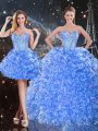 Stunning Floor Length Baby Blue 15 Quinceanera Dress Organza Sleeveless Beading