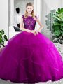Fuchsia Sleeveless Lace and Ruffles Floor Length Quinceanera Dress