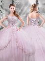 Cap Sleeves Brush Train Side Zipper Beading and Appliques Sweet 16 Quinceanera Dress