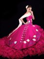 Taffeta Sleeveless Quinceanera Gown Brush Train and Embroidery and Ruffles